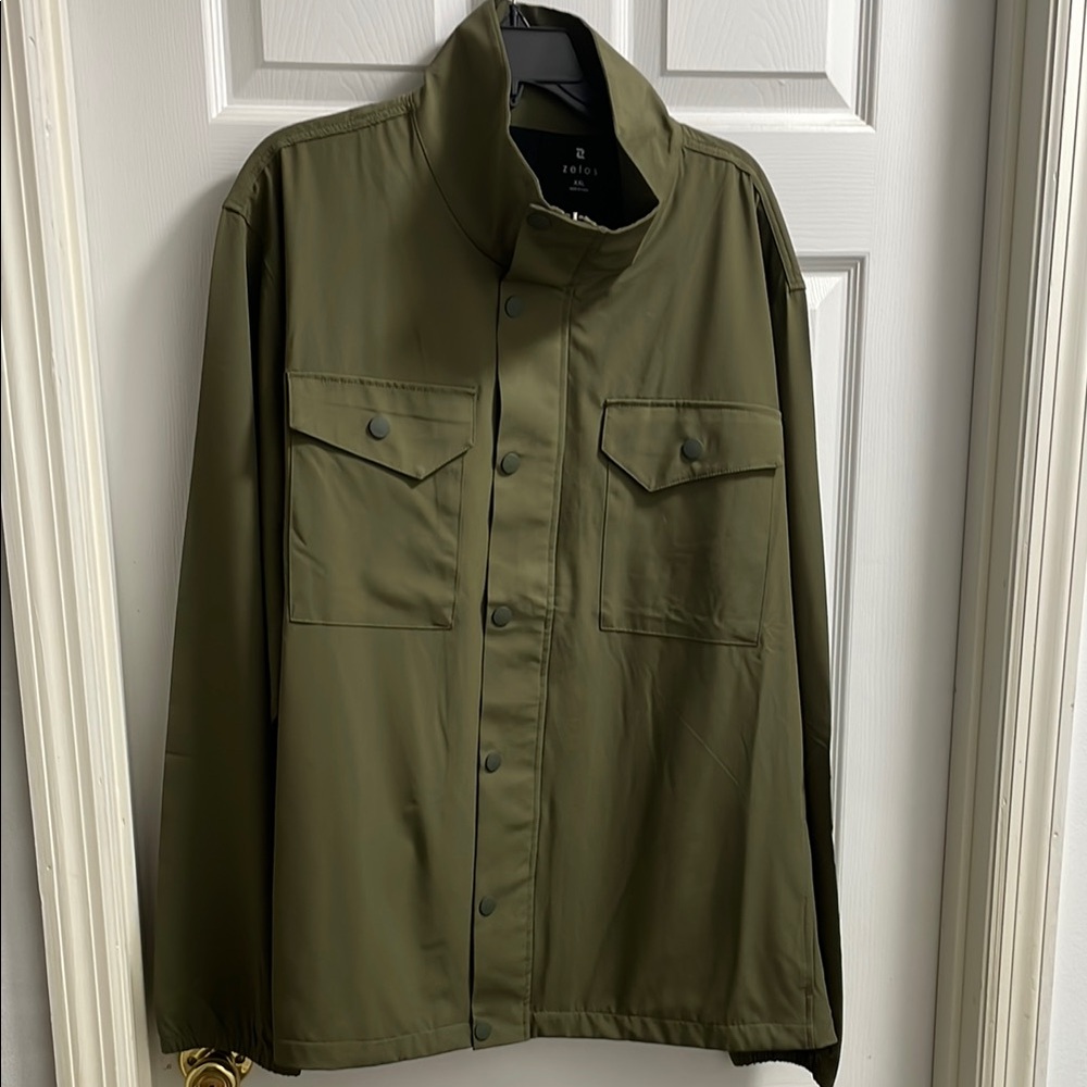 ZELOS Green Military Field Jacket with Stand-Up Collar